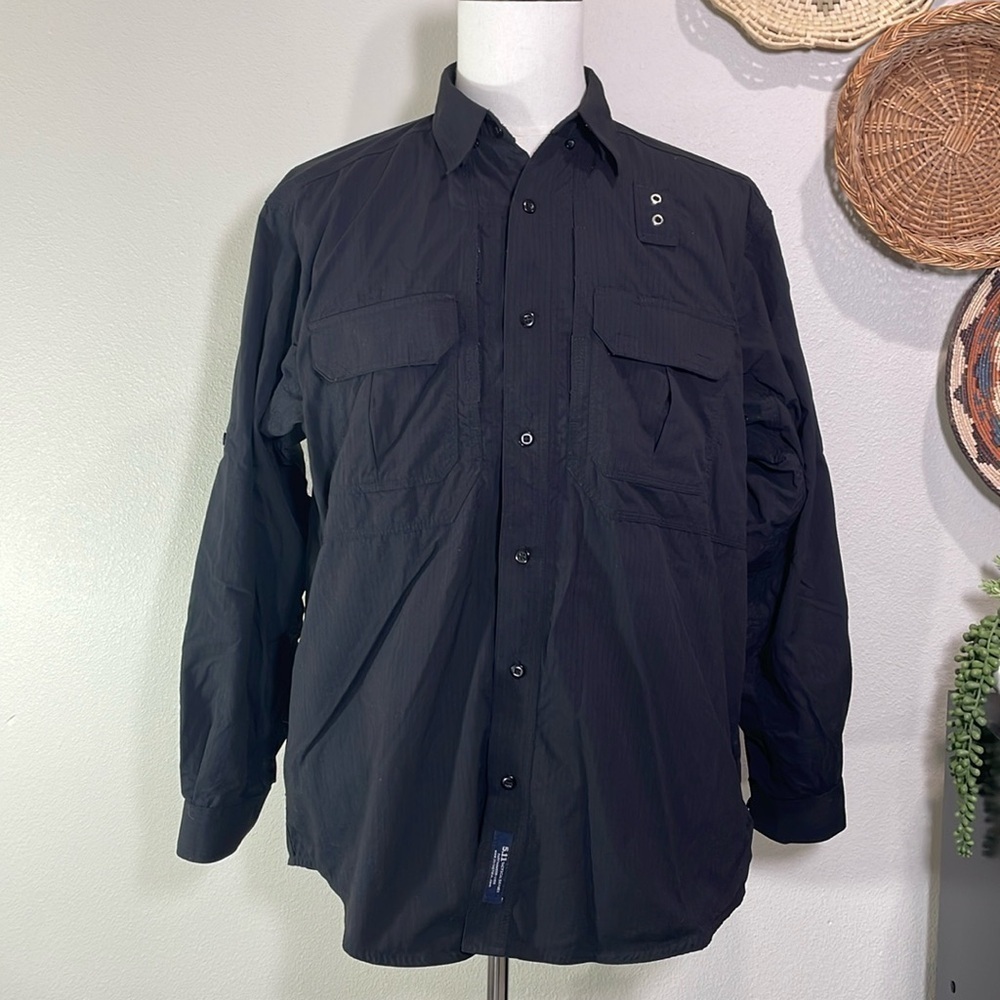 5.11 Tactical Series Button Up Long Sleeve Shirt Size Large Black